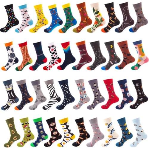No.40-79 Style Designer Happy Socks Cotton Men Women Personality Watch Print Seafood Avocado Beer Short Socks With Inscriptions