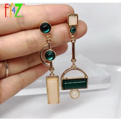 F.J4Z CODE(FJ4Z1216) Trend Geometric Earrings for Women Fashion Cat Eye Acrylic Stone Mix-matched Cocktail Statement Earring