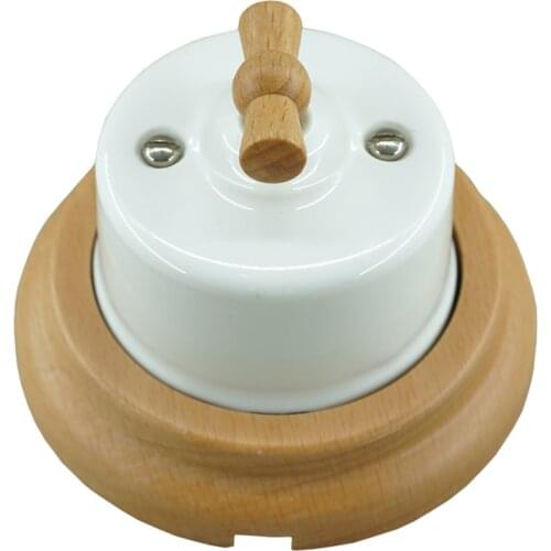 Porcelain Vintage Switch With Wooden Frame Electrical Wall Light Switch Outlet 240V,10A