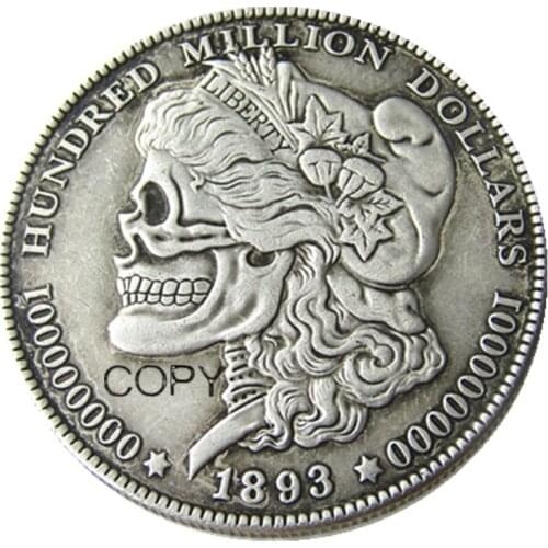 HB102 US Hobo 1893 Morgan Dollar Skull Zombie Skeleton Silver Plated Copy Coins