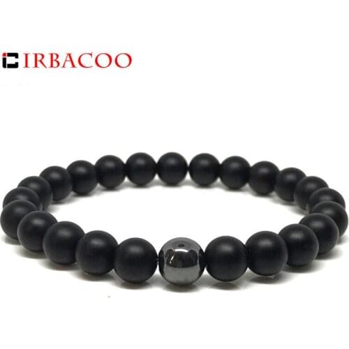 IRBACOO 2020 New Trendy Mens Bracelet Black 8 mm Beads Hematite Strand Bracelet For Men Jewelry Gift