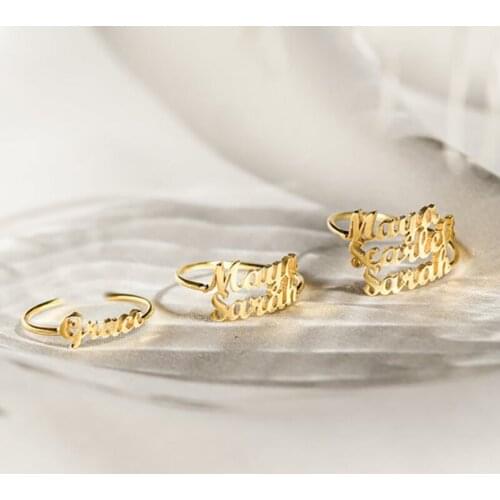 Mini-World Couple Custom Ring Personality 1-4 Family Name Ring stainless steel Bijoux for Women Adjustable Rings Band Xmas Gift