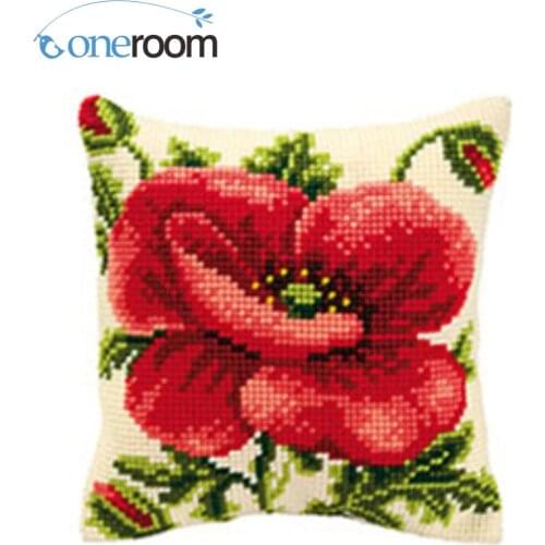 CX0090 Red Poppy Acrylic Yarn Embroidery Pillow Tapestry Cushion Front Cross Stitch Pillowcase DIY needlework