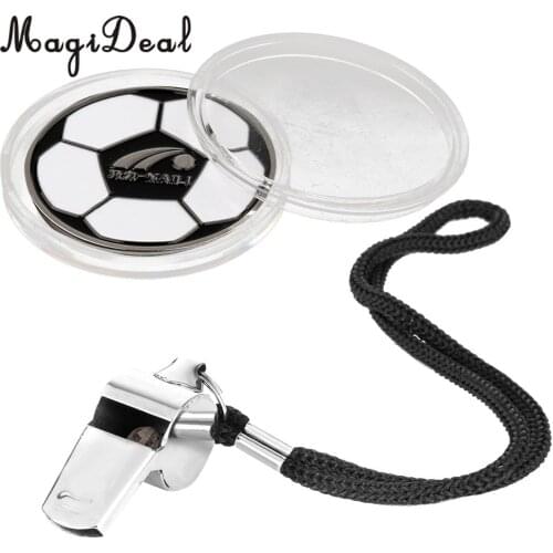 MagiDeal Double Sided Football Soccer Referee Flip Coin Toss Coin Plus Sports Referee Metal Whistles with Lanyard