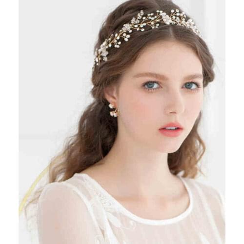 Fashion Gold Silver Color Crystal Pearl Wedding Headband Rhinestone Bridal Hair Vine Accessories Handmade Women Jewelry