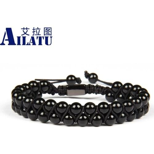 Men Bracelet Double Beaded 6mm Matte & Black Onyx Natural Stone Macrame Friendship Bracelet Nice Gift Drop Shipping Jewelry