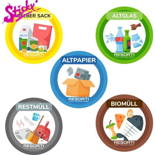 STICKY Garbage Separation From Garbage (Sack Of Garbage Rest, Organic, Glass Alt, Garbage Paper) Signs Sticker Decal