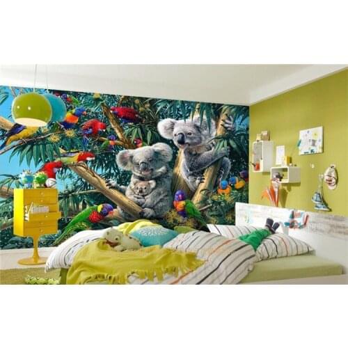 Custom Photo Mural Wallpaper Childrens Room 3D Photo Wallpaper Forest Parrot Koala HD Oil Painting TV Background Decorative