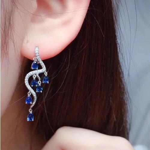 Natural sapphire earring Free shippin Natural real colorful sapphire 925 sterling silver Earring