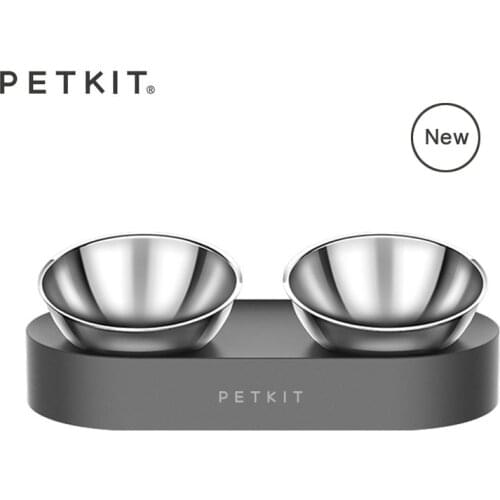 New PETKIT Stainless Steel Double Feeder Cat Dog Drinking Bowls 15 Degree Adjustable Cat Dog Food Bowl Water Cup for Pet Feeding