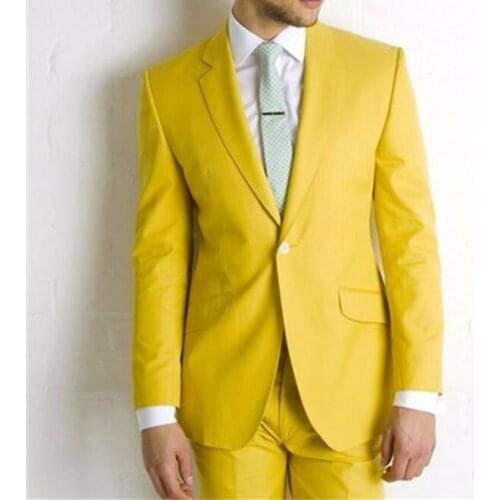 New Arrival Groomsmen Yellow Groom Tuxedos Notch Lapel Men Suits Wedding/Prom Best Man Blazer ( Jacket+Pants+Tie ) C356