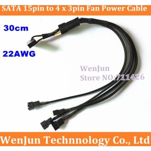 NEW SATA 15pin to 4*3pin Fan Y Splitter Power Extension Cable 22AWG 30cm High Quality