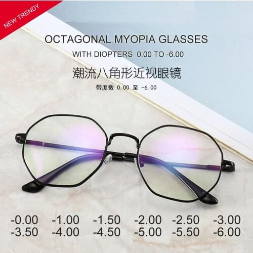 Octagonal Myopia Prescription Eye Glasses Women Men Spectacles Blue Ray Resistant Eyewears Viision Lenses Diopters 0 T0 -6.00