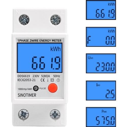 Din Rail LCD Digital Backlight Single Phase Energy Meter kWh Power Consumption Meter Wattmeter Electronic AC 220V 80A Reset Zero