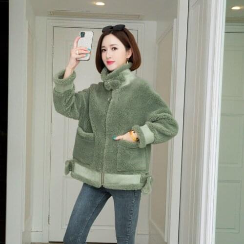 Sheep Sheared Female Brief Paragraph Coat Warm Thick Fur Coat Compound Fur Lambs Wool Coat Stand Collar Shearling Coat X97