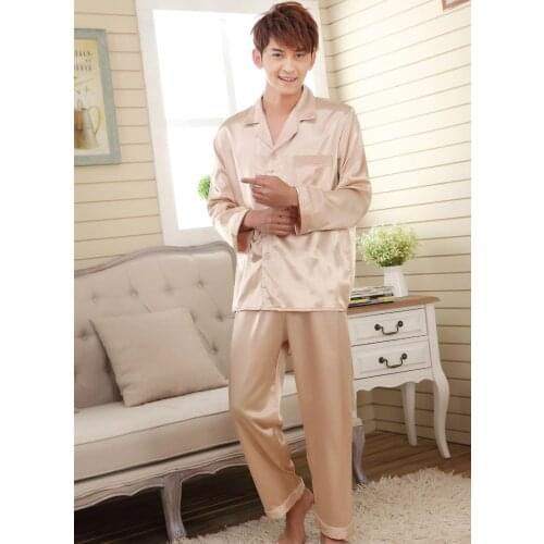 Faux silk men sleepwear mens pajamas Mens Sleep & Lounge male Pajama Sets satin men pyjamas men nightgown chinese silk pajamas