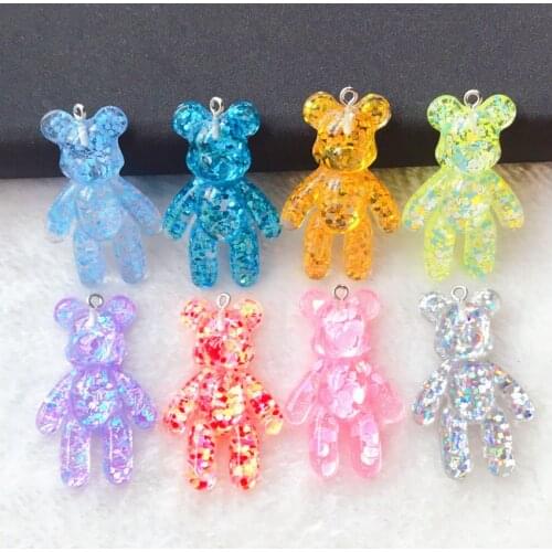 10pcs 45*28mm Violent Bear Charms Flatback Resin Cabochons Glitter Candy Necklace Keychain Pendant DIY Making Accessories