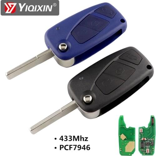 YIQIXIN 3 Buttons Flip Remote Key Delphi 434Mhz For Fiat 500 Panda Idea Punto Stilo Ducato Car Keys PCF7946 Chip Blue Black