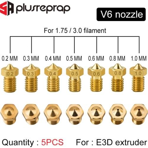 5PCS E3DV6 Threaded Nozzle Brass 0.2 0.3 0.4 0.5 0.6 0.8 1.0mm for 1.75 or 3.0mm Filament V5 V6 Hotend Extruder 3D Printer