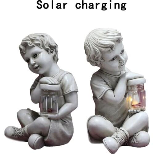 Garden Decoration Resin Boys Girls Statue Solar Lighted Outdoors Lawn Patio Yard Wedding Party Home Ornaments Crafts