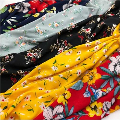 3meters Encrypted Flowers Printed Elastic Chiffon Fabrics Tissu Sewing Summer Skirts dress Handmade Stretch Chiffon By the Meter
