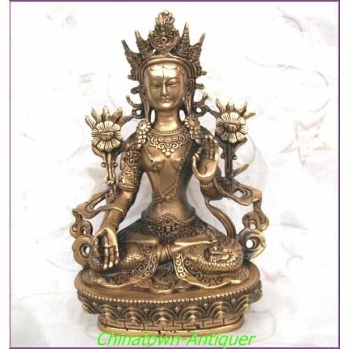 TIBET COPPER Green Tara BUDDHA STATUE,best collection& adornment,free shipping,6.00 x 3.50 x 8.22inch