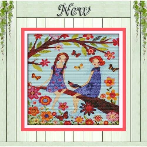 Yearning for spring tree flower girls Decor counted printed on canvas DMC 11CT 14CT kits Cross Stitch embroidery needlework Sets