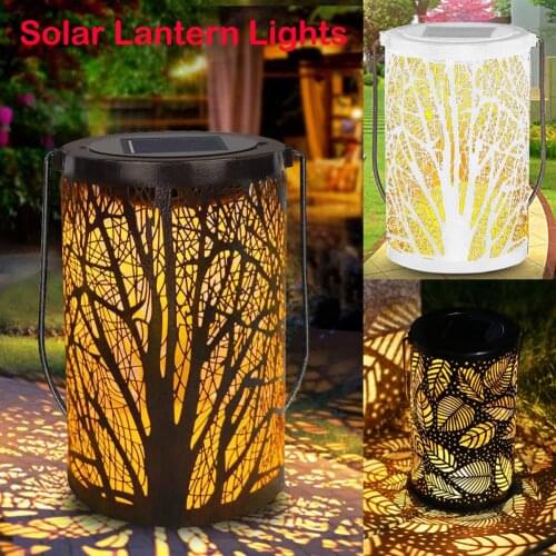 LED Solar Lantern , Outdoor Hanging Garden Lantern Cylindrical Tree Pattern Solar Garden Light Retro Design Solar Lantern Light