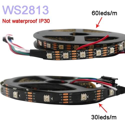 WS2813 led pixel strip light 5m/lot;Dual-signal ;30/60 pixels/leds/m,WS2812B Updated;DC5V,IP30/IP65/IP67,Black/White PCB