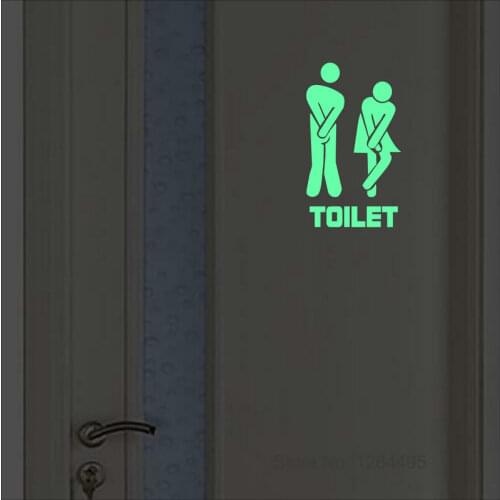 Funny Luminous Toilet Sticker Cartoon Glow in the Dark Bathroom Sticker Washroom Door Sign Sticker WC Wall DIY Indicator Label