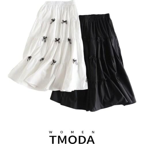 TMODA1276 Women 2021 Summer Bow Knot Decoration Spliced Puffy High Waist Half-body Skirt Female Girl Fashion Tide Skirts