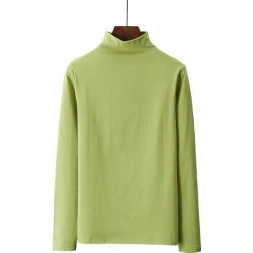 Woman Tshirts High Collar Autumn and Winter Upper Clothes Long Sleeves T-shirt Female Avocado Green Ropa Mujer Camisetas