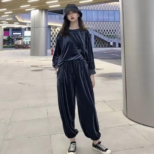 2 piece set Womens Sets Velvet Batwing Sleeve Woman Tops With Wide Leg Pants Two Piece Set Plus Size Women Sets Clothes Autumn