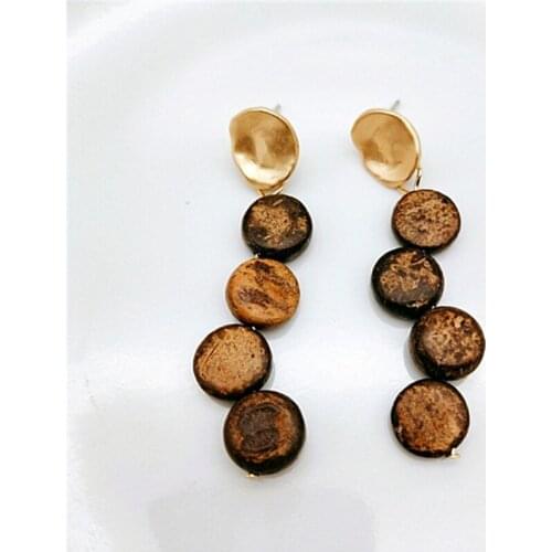 Earring Winter Brown Natural Wood Round Beads Handmade Minimalist Earrings Vintage Long Chic Women Engagement Party Jewelry
