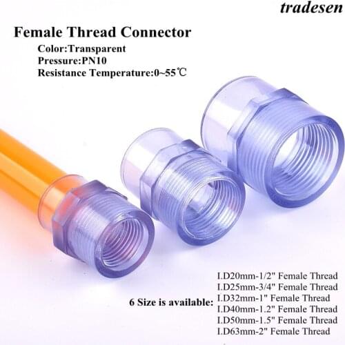 1pc 20mm-63mm to 1/2"~2" Female Thread Hi-Quality UPVC Direct Connector Garden Water Pipe Connectors Irrigation PVC Tube Joints