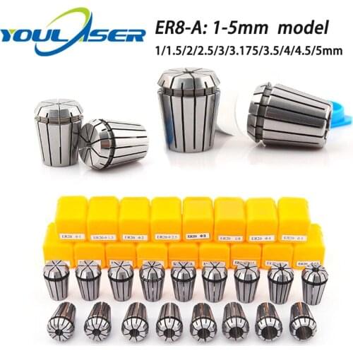10Pcs Collet Chuck CNC Spindle ER8A Lathe Tool Holder Set 1-5mm for CNC Engraving Milling Lather Tool
