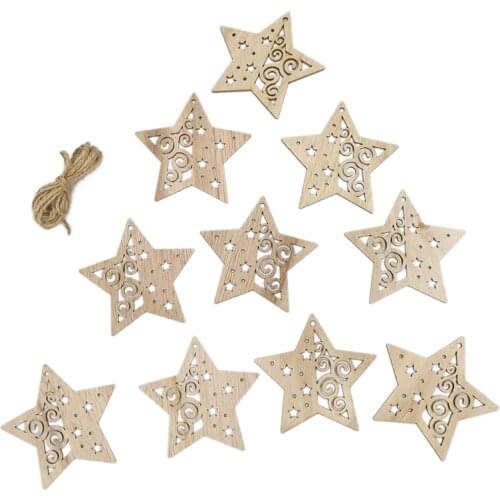 10pcs Christmas star Wooden Pendant Xmas Tree Decorations for Home Wood Hanging Crafts Navidad Noel Natal Deco