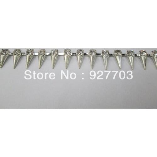 1yds Punk Rhinestone Crystal Silver Applique Dangle Fringe Chain Wedding Bridal Trim