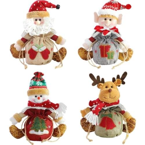 2pcs/4pcs Santa Snowman Elk Doll Merry Christmas Apple Biscuits Candy Storage Bag Kids Gift Bundle Pocket New Year Party Decor