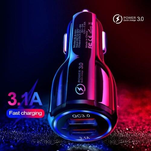 18W Fast Charging Dual USB Car Phone Charger 3.1A With LED Phone Quick Charge Adapter For iPhone 12 Pro Max Xiaomi 11 Huawei P40