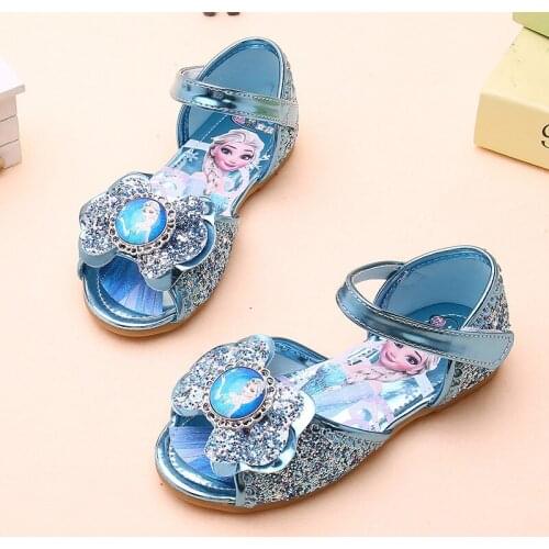 Disney girls sandals frozen elsa princess shoes soft bottom baby sandals cute show crystal shoes