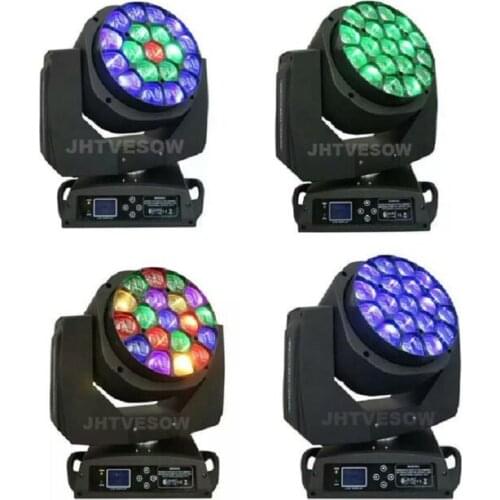 Rgbw zoom disco light moving head sharp 19x15w 4in1 bee eyes zoom wash moving head single led control branded moving head led