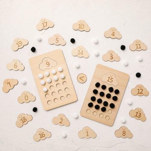 Montessori Counting Toy Digital Shape Pairing Learning Preschool Counting Board Wooden Clouds Board Toy for Children Gift