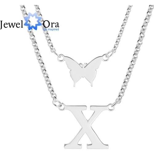 JewelOra 925 Sterling Silver Personalized A-Z Initial Necklace with Butterfly Star Custom Capital Letter Double Layered Pendants