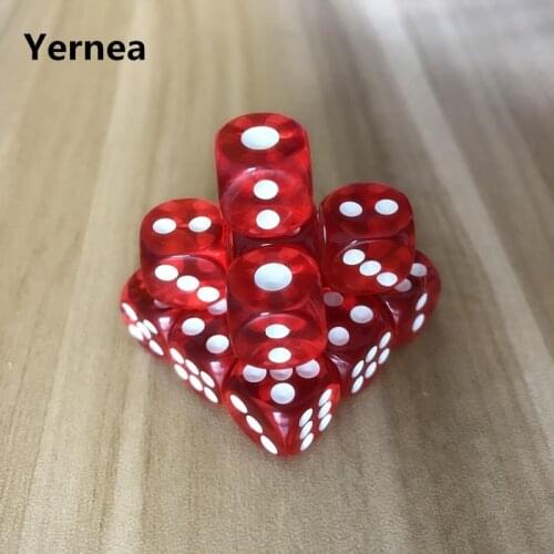 10Pcs/Lot Quality 12mm Acrylic Transparent Red Dice White Point Dice Hexahedron Fillet Entertainment Bar KTV Dice Set Board Game