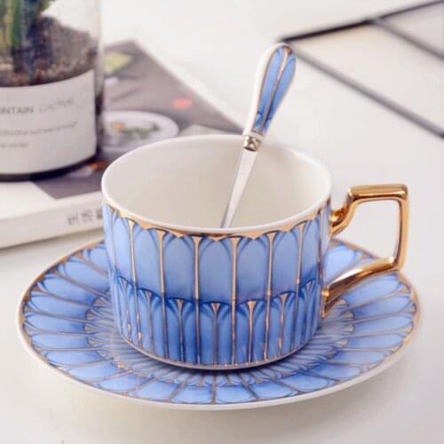 Nordic Style Bone China Coffee Cup Saucer Spoon Set 200ml British Cafe Porcelain Tea Cup Advanced Ceramic Teacup