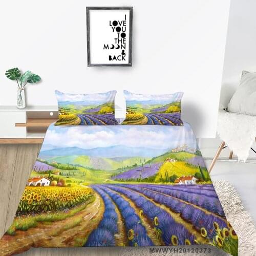 Lavender Field Bedding Set For Girls Artistic Village Duvet Cover Sunflowers Single Double Queen King Bed Set Country Style