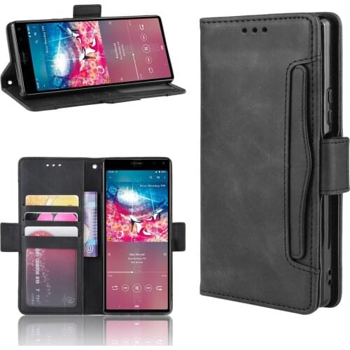 Leather phone case for Sony Xperia 5 II 2 / Xperia L4 / Xperia 8 lite Back Cover Flip card wallet with stand Retro Coque