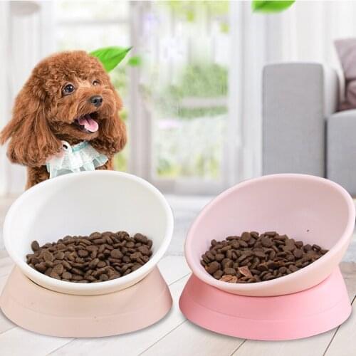 Pet bowl oblique dog food bowl Teddy dog bowl dog pot rubber non-slip drinking water bowl pet dog supplies cat tableware