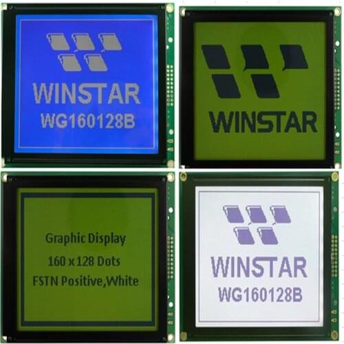 WG160128B WINSTAR is monochrome graphic LCD 160x128 dot matrix display module of 129x102 and 95.96x75.76mm screen blue backlight